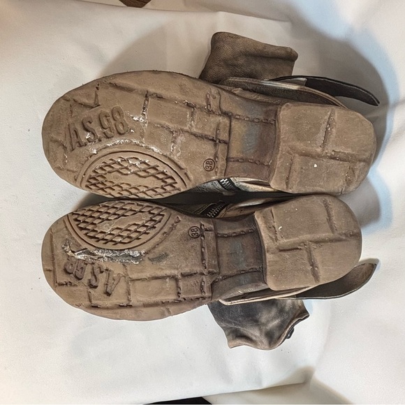 AS 98 Sz 38 Metal Toe Distressed Leather Moto Style Zip Up Buckles Boots - Picture 10 of 16